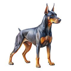 Doberman with smooth fur, depicted in a full-body pose. The dog&rsquo;s sleek and muscular build is showcased, reflecting its strength and elegance. Ideal for pet illustrations, logos, or digital artwork.