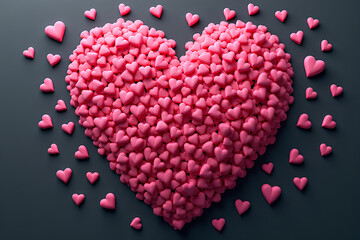 Obraz premium Heart-shaped rose petals arranged on a dark textured surface