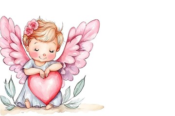 Cute Angel with Heart, Watercolor Illustration - Watercolor illustr.