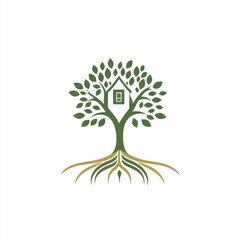 Fototapeta premium Green Tree House Home Nature Roots Logo Design