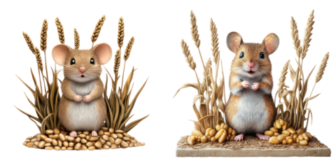 cute mouse hiding in cornfield, surrounded by golden wheat, adds charm to any space