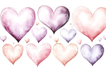 Fototapeta premium Watercolor Hearts: Romantic Valentine's Design - Watercolor textures