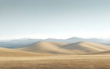 Serene desert landscape with rolling hills under a hazy sky.
