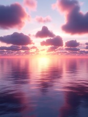 Fototapeta premium Serene sunset over calm ocean with pink clouds. (1)