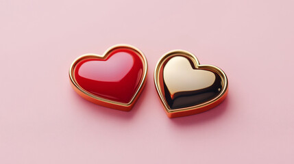 Fototapeta premium Black and Red Heart on Pink Background. Valentine's day concept. Two Valentines