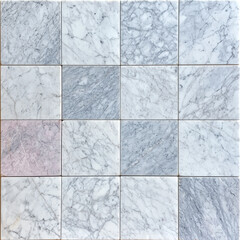 Fototapeta na wymiar Square marble wall tiles, varied shades of grey and pink, for bathroom or kitchen decor