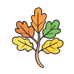 Colorful Autumn Oak Leaves Branch Illustration