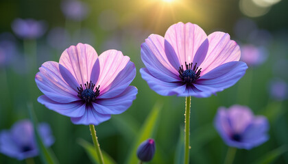 Fototapeta premium Radiant Purple and Pink Flowers in Nature's Embrace