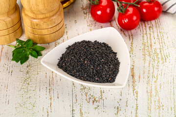 Black sesame seeds in the bowl