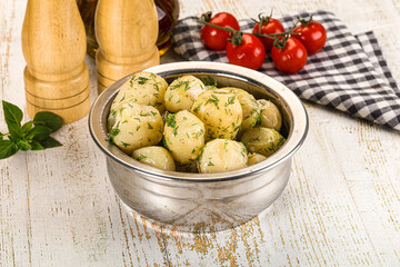 Young boiled mini potato with dill