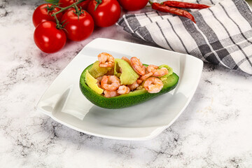 Dietary avocado cut with prawn