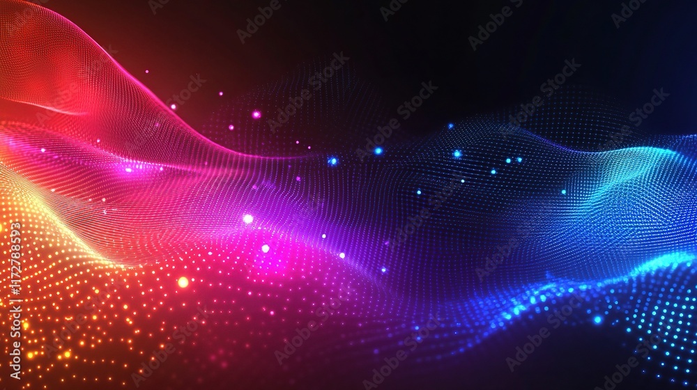 Poster abstract digital technology background with data points flowing