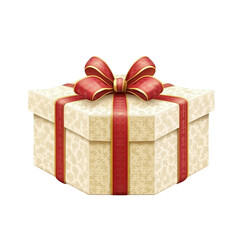 christmas gift box with red ribbon bow isolated on a white background