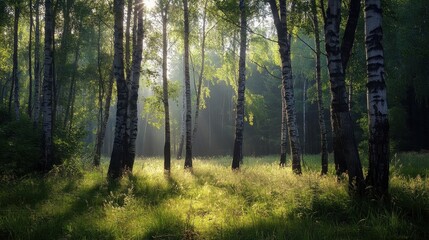 Fototapeta premium Majestic forest illuminated by fireflies during a mystical twilight hour in a serene natural setting