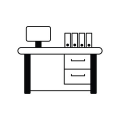 Office Desk glyph outline icon with white background vector stock illustration