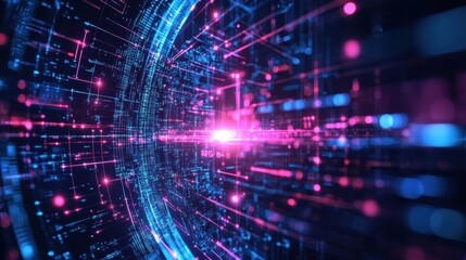 Fototapeta premium Colorful abstract representation of digital technology and data flow in a virtual environment
