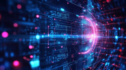 Obraz premium Colorful abstract representation of digital technology and data flow in a virtual environment