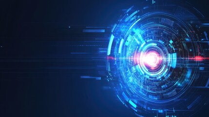 Fototapeta premium Futuristic digital technology design featuring glowing circular patterns and bright lights in a dark environment