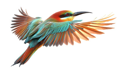 Bee eater bird in vibrant colors flying gracefully through the clear blue sky