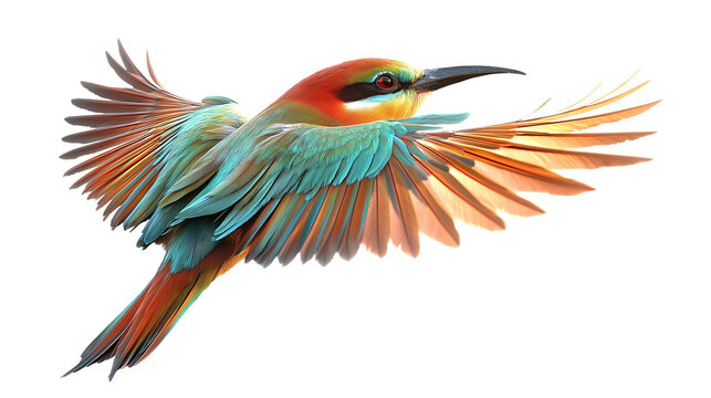 Bee eater bird in vibrant colors flying gracefully through the clear blue sky