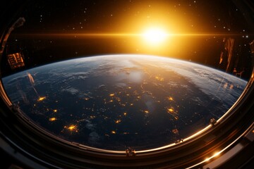 Obraz premium Breathtaking view of Earth from the International Space Station during sunrise over the horizon