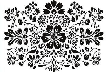 Fototapeta premium Intricate black and white floral pattern inspired by slavic folk art, celebrating nature, tradition, and cultural heritage