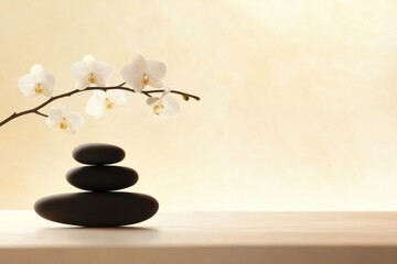 Elegant orchid pebble zen arrangement for relaxation