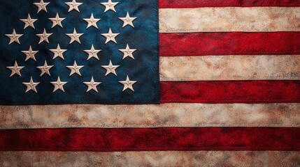 Weathered American flag with visible texture and aging.