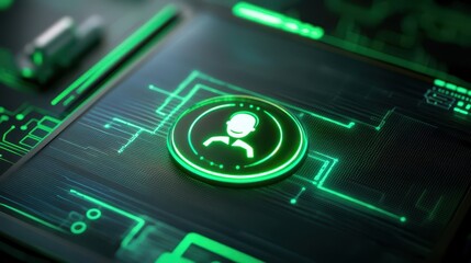 Fototapeta premium Bright green button on a computer keyboard, closeup examination of detail and design
