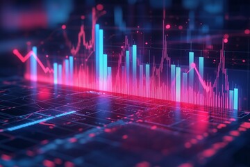 Financial market chart showing increasing and decreasing trends on a futuristic interface