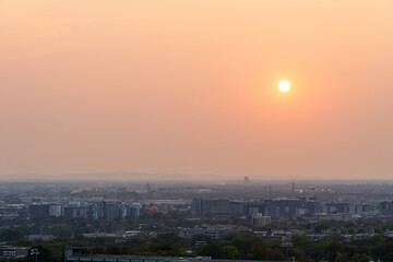Montreal residential area sunset view from Mount Royal. Montreal, Quebec, Canada.
