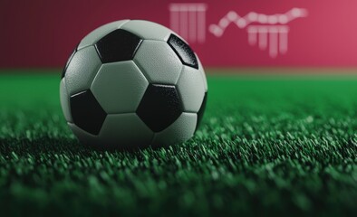 Fototapeta premium Realistic soccer ball on artificial grass with blurred background