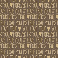 Retro wedding Love words seamless pattern, Valentine quote, for card, cover, poster, background, wallpaper