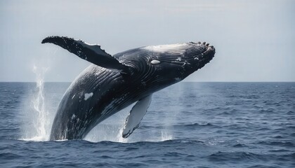 Naklejka premium Majestic Humpback Whale Leaping in Ocean