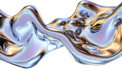 Abstract futuristic 3D chrome liquid background, surreal hologram chromatic effect blob wallpaper neon dynamic wave banner, fluid mercury glossy metal surface, liquid chrome shiny clipart.