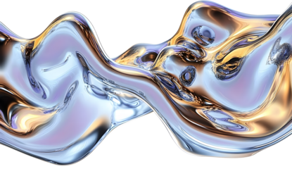 Abstract futuristic 3D chrome liquid background, surreal hologram chromatic effect blob wallpaper neon dynamic wave banner, fluid mercury glossy metal surface, liquid chrome shiny clipart.