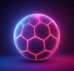Fototapeta premium Futuristic Digital Soccer Ball with Neon Glow and Geometric Pattern