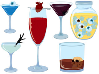 Witches scary cocktails collection illustration