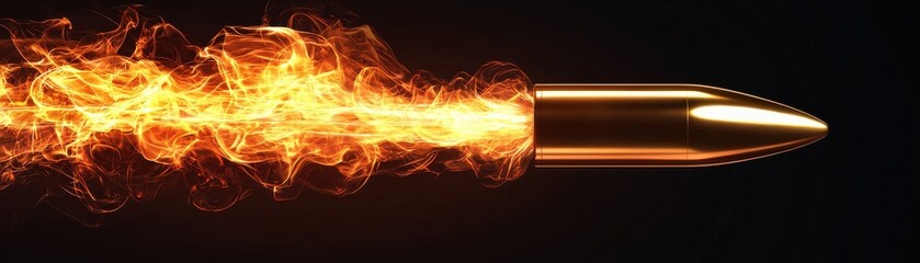 Fototapeta premium A bullet emits fiery flames as it speeds through the air, showcasing a dramatic and dynamic visual of motion and energy.