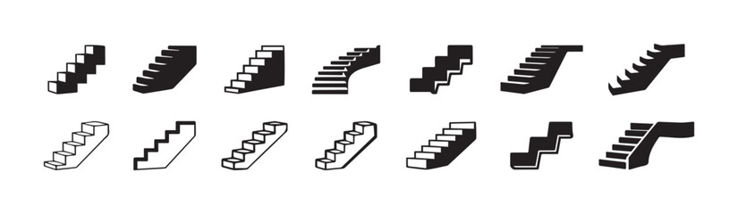 Fototapeta premium Stairs icon collection on white background