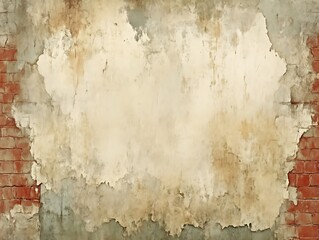 Grunge brick wall with distressed plaster texture.