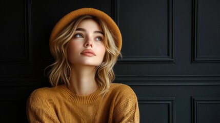 Fototapeta premium A contemplative young woman in a cozy setting.