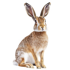 European Hare Portrait: A European hare sits alert, its long ears and brown fur capturing the essence of the species.