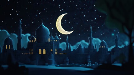 Moon and Stars A serene night sky paper art 3d background 