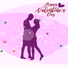 Happy Valentines Day Poster Design. Silhouette Couple 