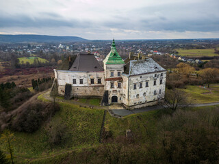 Aerial view of the beautiful Olesky Castle near Lviv, Ukraine
