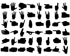 Collection of hand silhouettes with various fingers pointing in different directions. Scene is one of curiosity and exploration