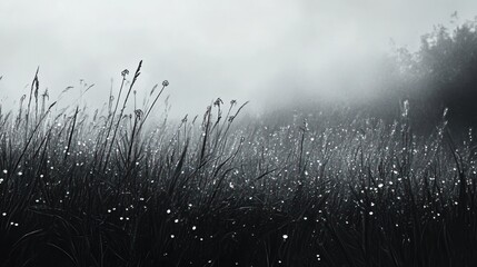 Obraz premium Dew Kissed Grass In A Misty Morning Field