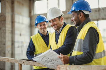 Engineer on building site with project drawings