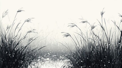 Fototapeta premium Monochromatic Grasslands Reflecting Still Water